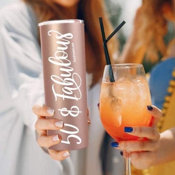 💕💕NEW IN BOX- “50 & FABULOUS” STAINLESS STEEL ROSE GOLD 20oz TUMBLER💕 - Picture 8 of 9